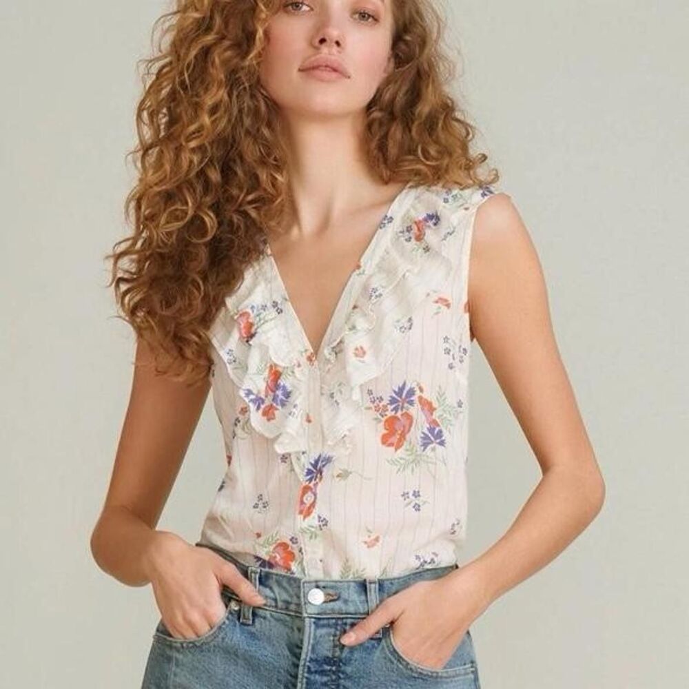 Veronica Beard Leina Floral Ruffle Sleeveless Blouse Top XS